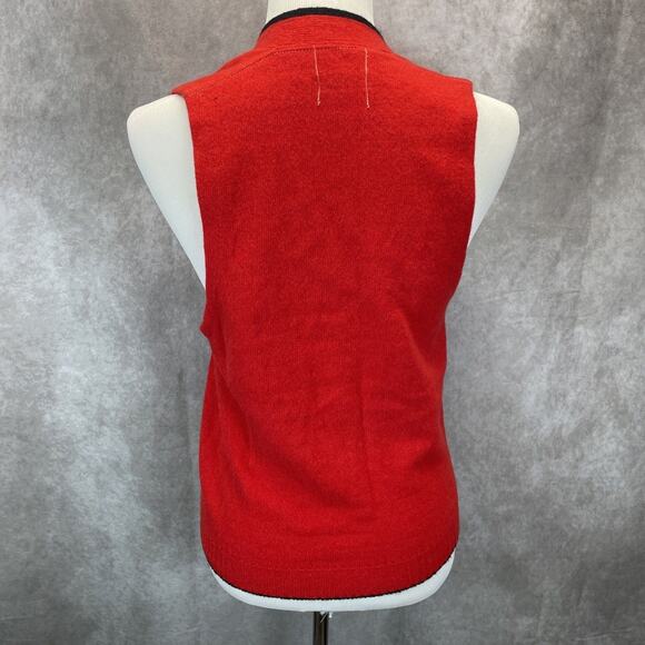 Vintage Australian Lamb's Wool Women's XS/SM Red Vest 32 in Bust Black Trim - Picture 3 of 6
